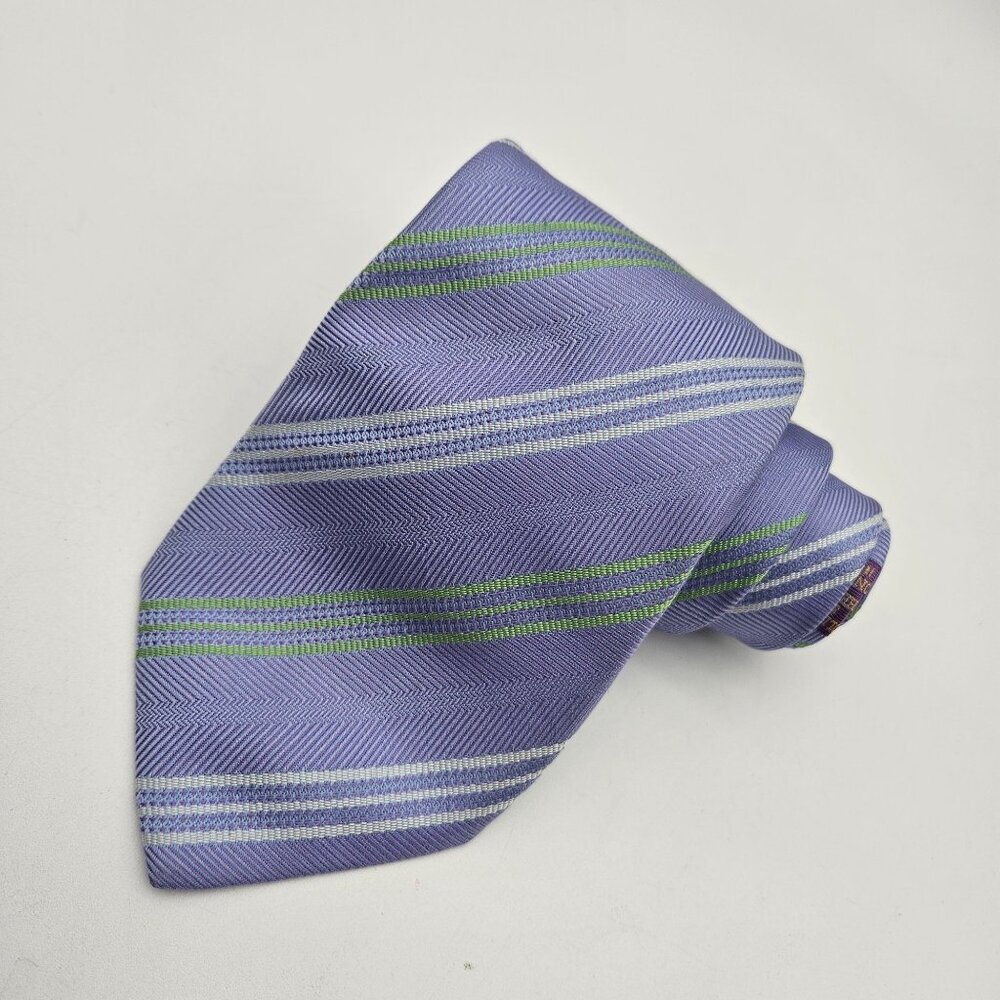 Holland and Sherry Periwinkle Blue Green Striped 63" Silk Tie